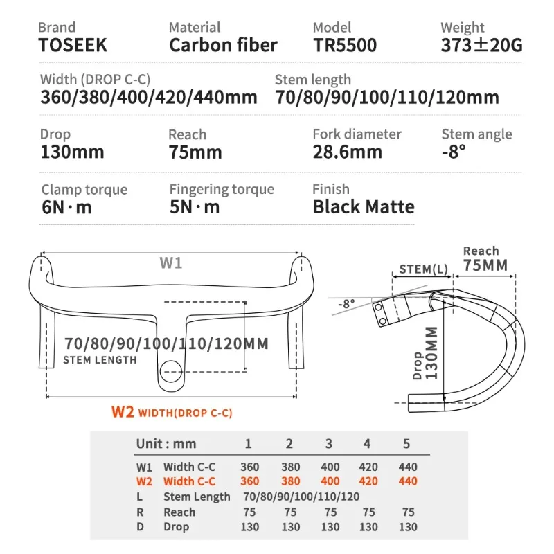 TOSEEK TR5500 Full Internal Cable Routing Road Bicycle Handlebar T800 Carbon Integrated Handlebar Di2 With Bike Computer Holder