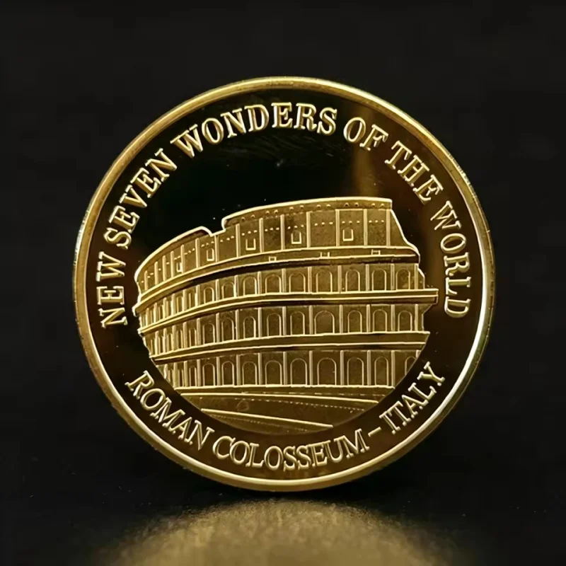 1pc Seven Wonders of The World Coin Collection Gold-plated Commemorative Badge Travel Collection Coin Zinc Alloy Handicrafts
