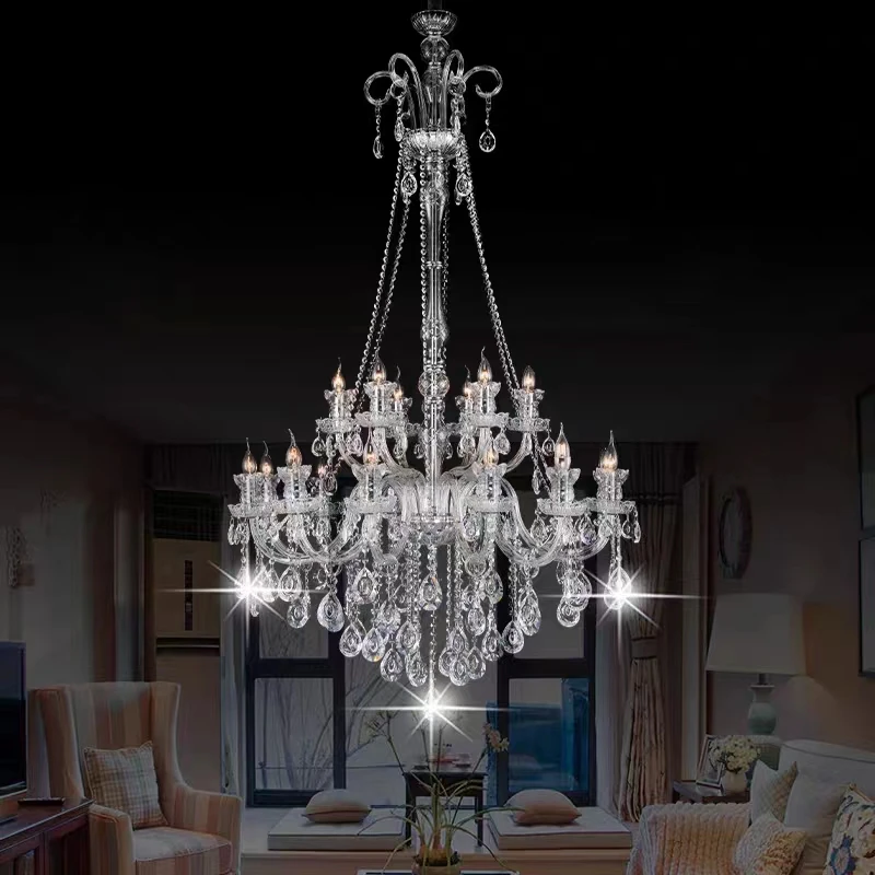 

Crystal Chandelier Villa Living Room Dining Room Bedroom Light Luxury Designer Lighting Fixtures European Candle Hanging Lamps