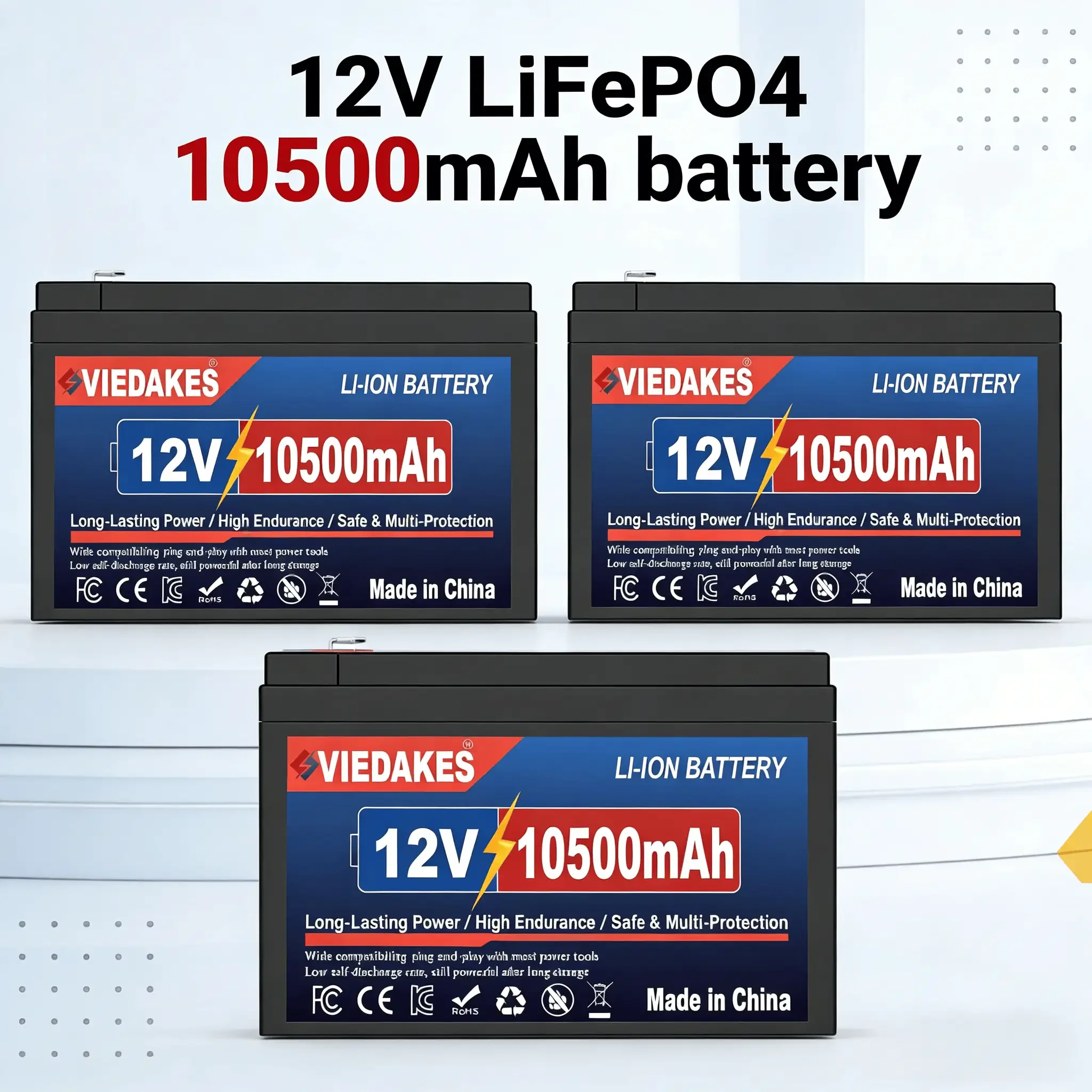 

12V 10500mAh LiFePO4 Deep Cycle Battery Rechargeable Stable Lithium Iron Phosphate Battery for Solar Light Monitoring System