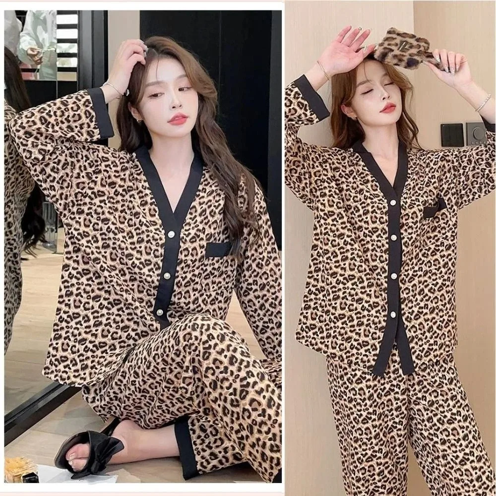 

Sweet V-neck Grid Pajamas Women Loose Homewear Two Piece Nightwears Spring Autumn Casual Long Sleeves Pajamas Girl
