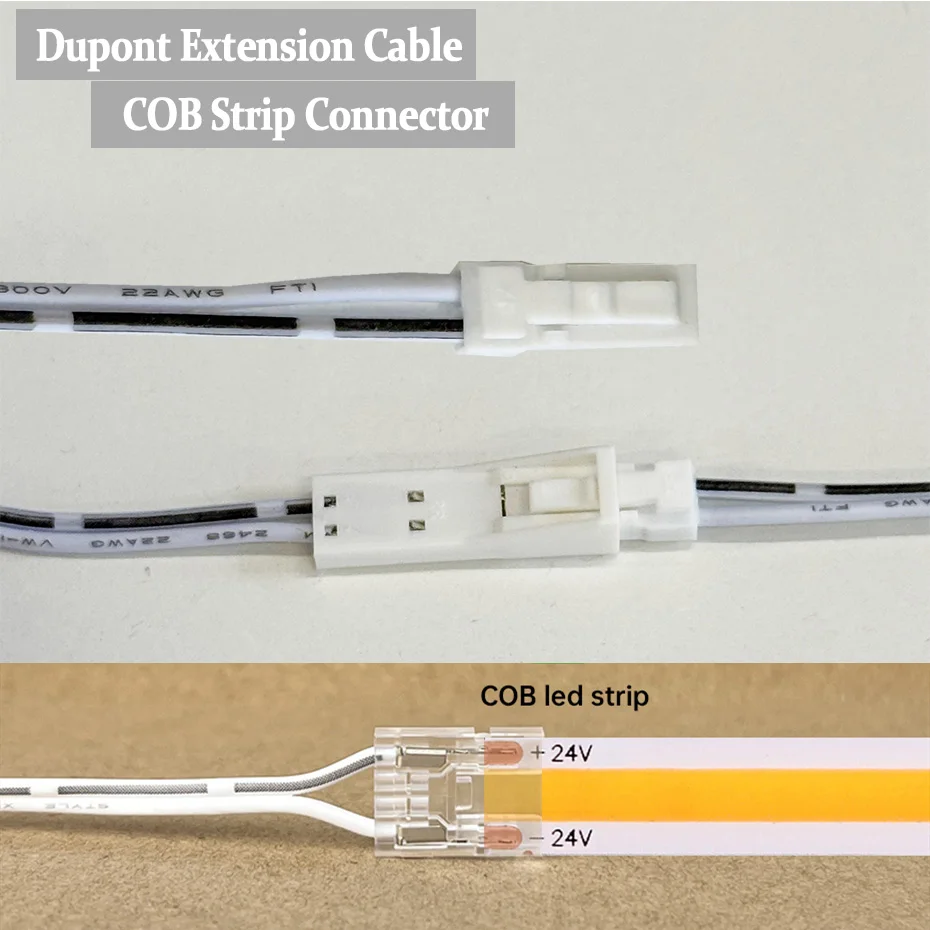 1/3/5Pcs 2Pin COB Connectors 12V 24V 5mm 8mm 10mm Solderless with 2m Dupont Wire Extension Cable Male To Female Connector