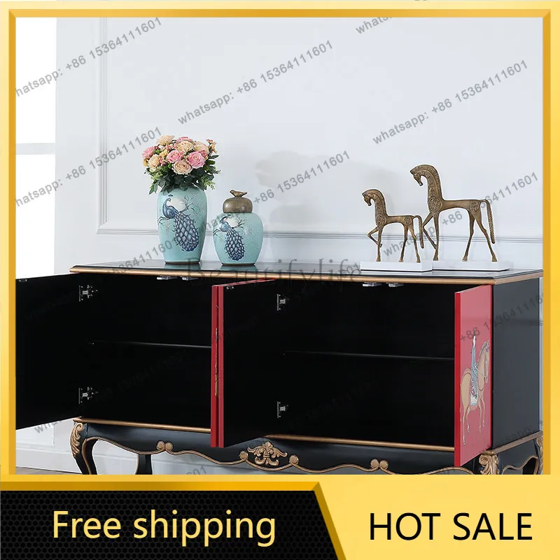 LD new Chinese retro red side cabinet American painted foyer entrance cabinet