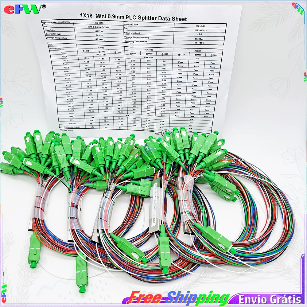 Imagem -06 - Mini Separadores Óticos sc Apc 0.9 mm Cor da Mistura Fbt Acoplador Óptico 1x16 Adaptador 1-a16 Ftth Fibra Divisor 100 Peças Lote 1*16