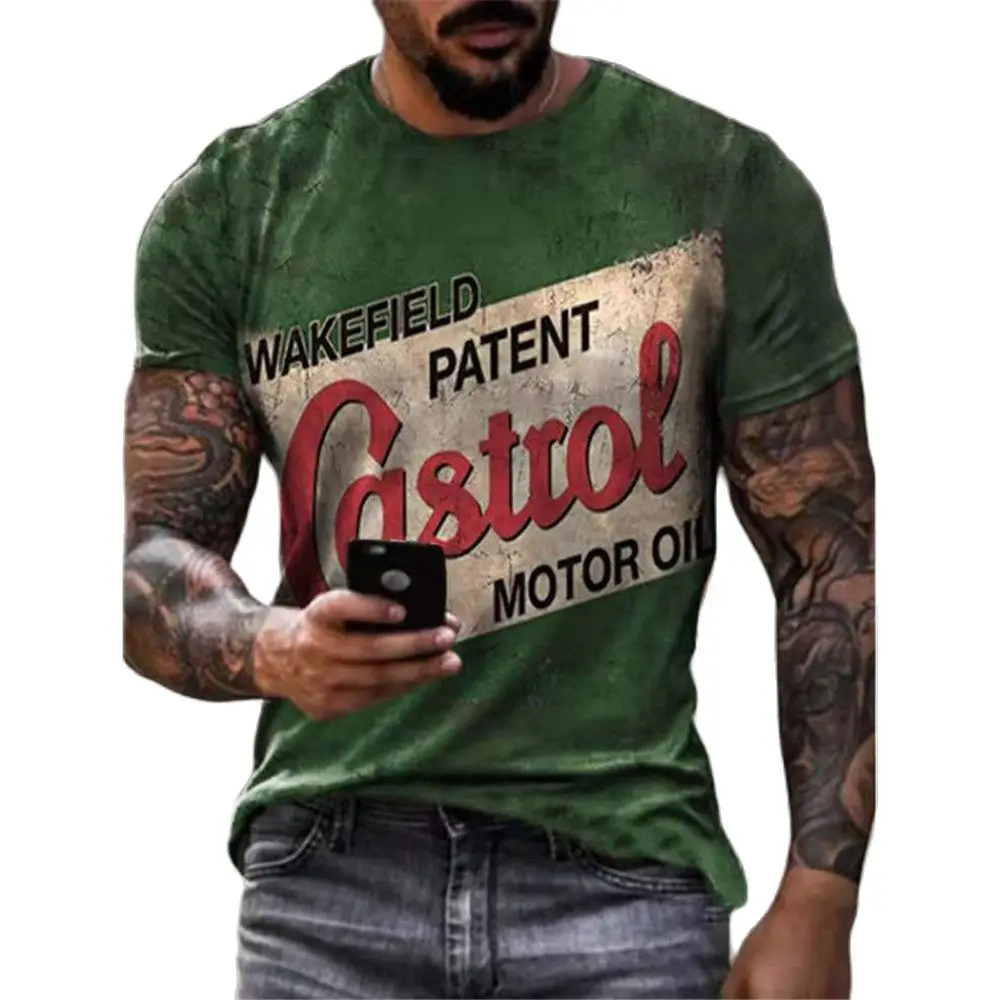 Fashion Summer New Style Castrol Retro Short-sleeved Men\'s T-shirt 3D Printing Oil T-shirts For Men O-collar Top Oversized Tees