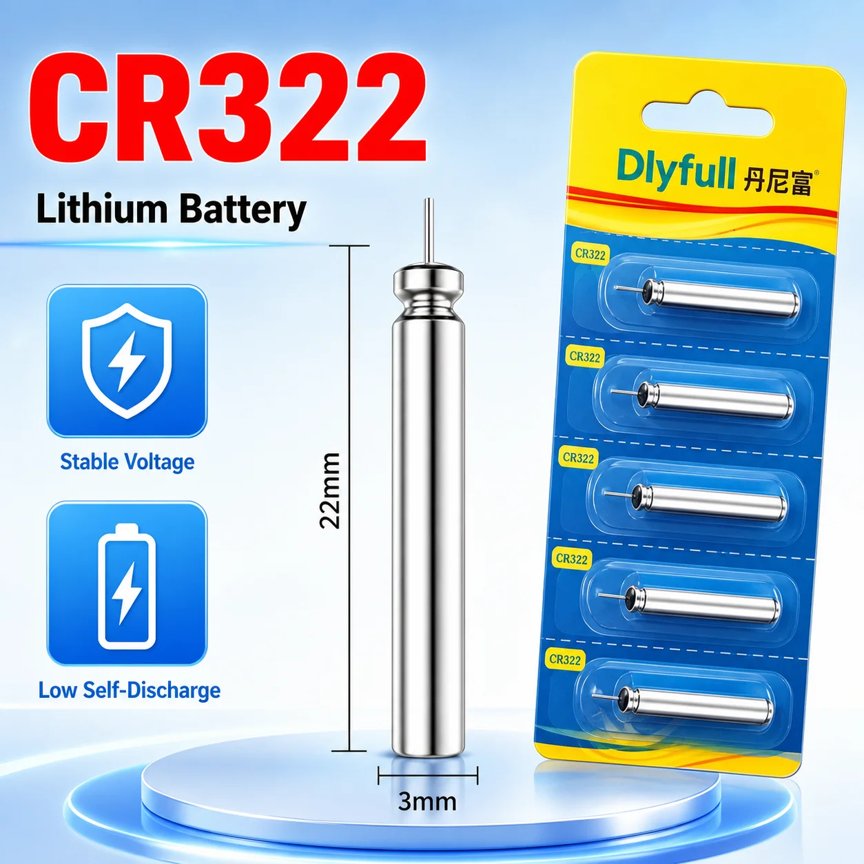 Fishing Float Battery CR322 3V Coin Cell Replacement Battery for LED Electronic Floats Night Fishing Tackle, 5-200PCS Pack