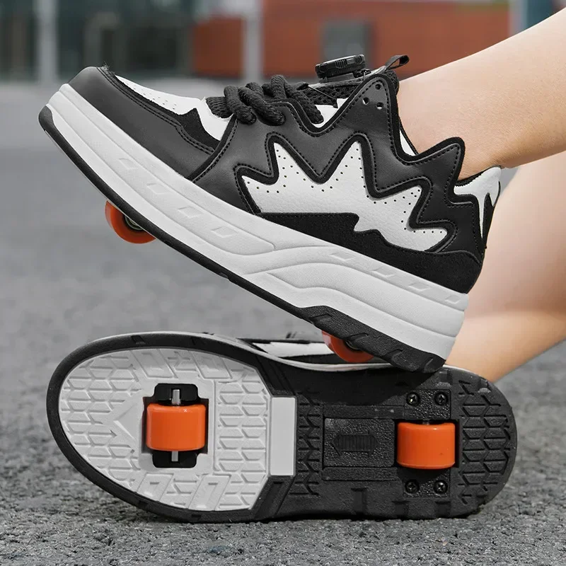 Boys 2-wheel High-top Roller Shoes Fashion Parkour Sneakers With Wheels Men's Retractable Dual-purpose Skates Sports Shoes