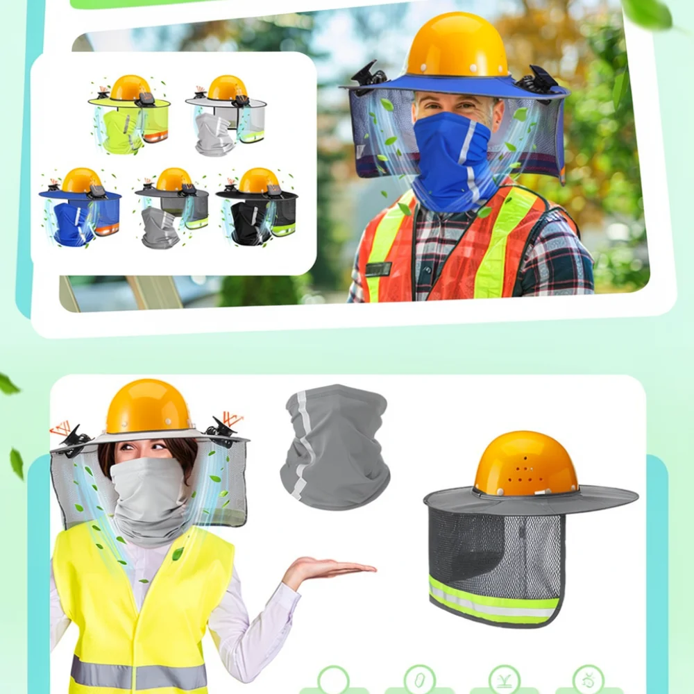 Hard Hat Solar Fan Sun Shade Brim Breathable Cooling Protector For Summer Outdoor Construction Safety Work Gear