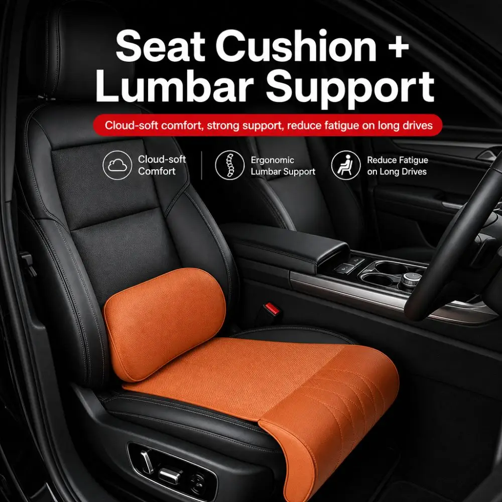 Memory Foam Integrated Lumbar Leg Support Mat Leather Comfort Car Seat Cushion Luxury Breathable Extended Seat Cushion