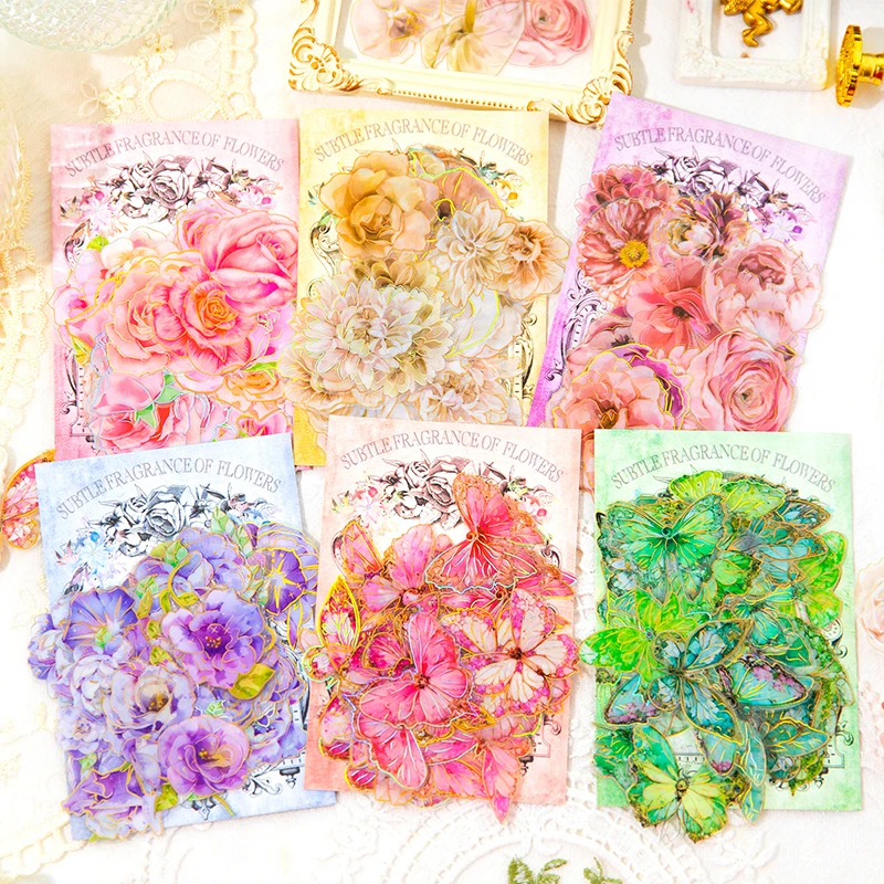 6paks/LOT A faint fragrance of flowers series retro markers photo album decoration PET sticker