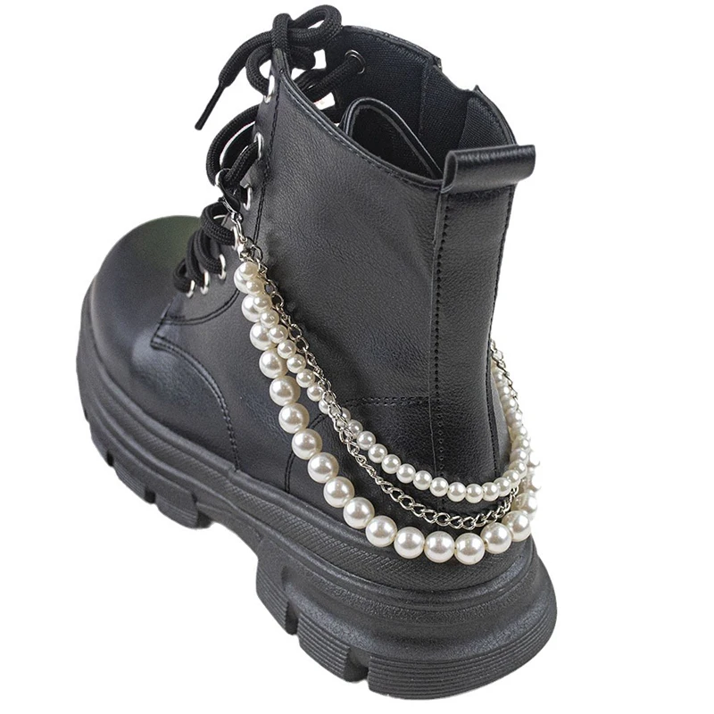 Multi-layer Versatile Pearl Stainless Steel Chain Shoe Accessories Fashion Removable Design Martin Boots Shoes Chain Jewellery