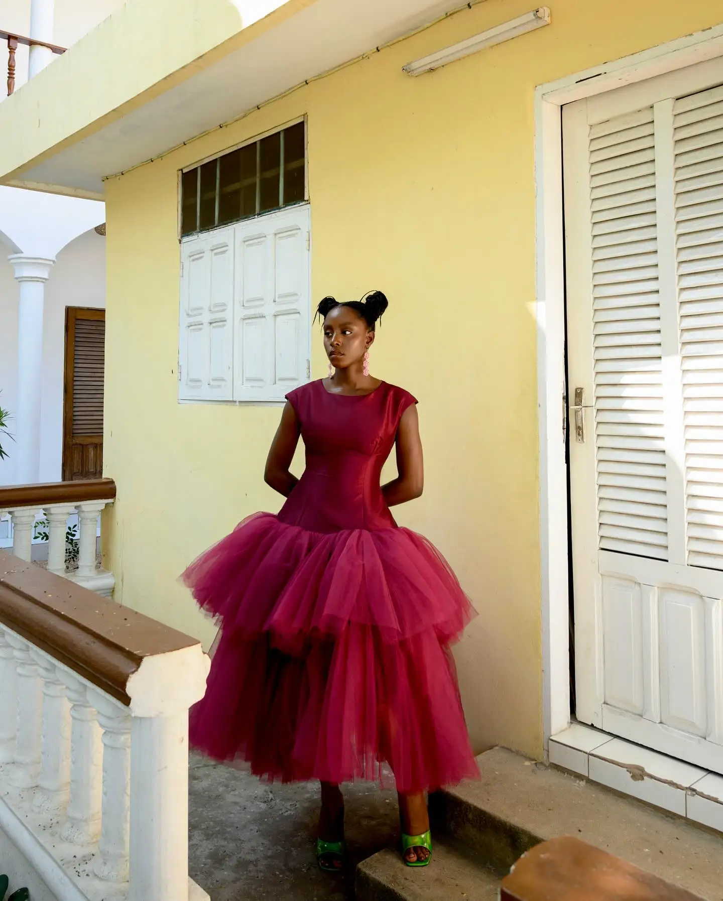 Extra Puffy Burgundy Tulle Prom Ball Gown Dress Unique Ruffles Mesh Tea Length Wedding Guest Dress Fluffy Tulle  Evening Dress