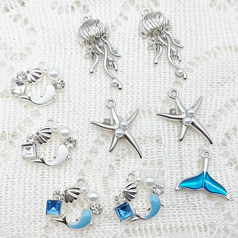 دلاية دلفين من سلسلة المحيط ، أخطبوط من سبيكة ذاتية الصنع ، إكسسوارات مجوهرات ، زيت بالتنقيط ، ذيل أزرق ، مادة سلسلة مفاتيح ، نجم بحري ، 10: 50 #2