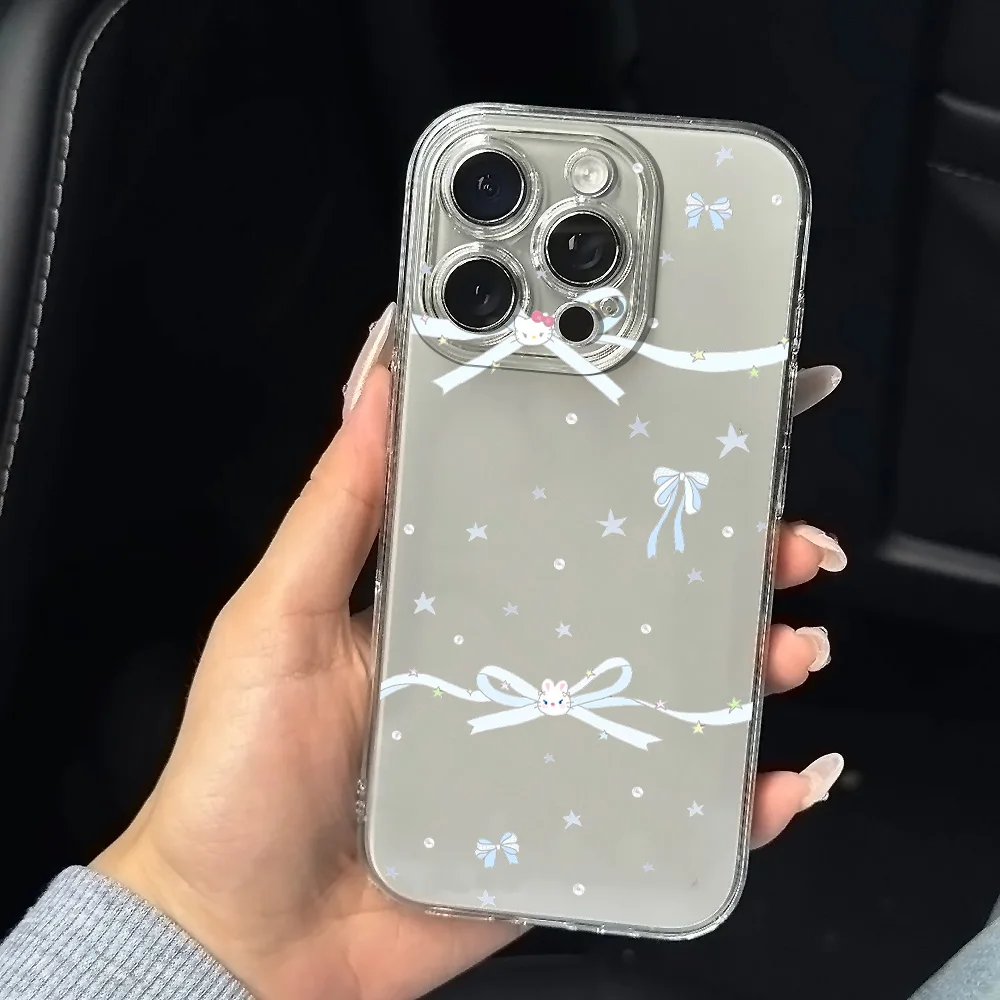 الأزرق القوس كيتي أرنب سيليكون جراب هاتف آيفون 17 16 15 14 13 12 11 برو Xs ماكس الهواء البسيطة 7 8 6 6s زائد SE 2020 2022 غطاء