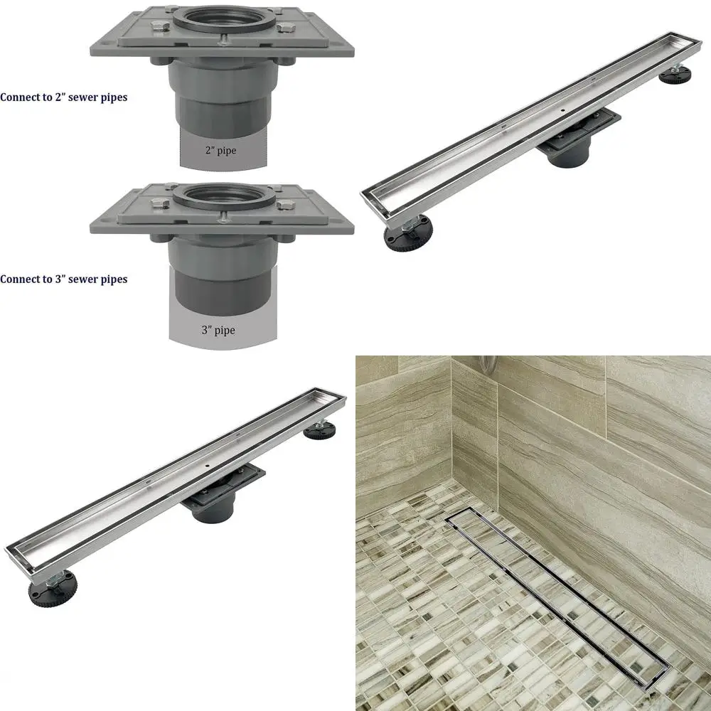 

Professional Grade 28 Linear Shower Drain, Brushed Stainless Steel Tile Insert Grate, with Base
