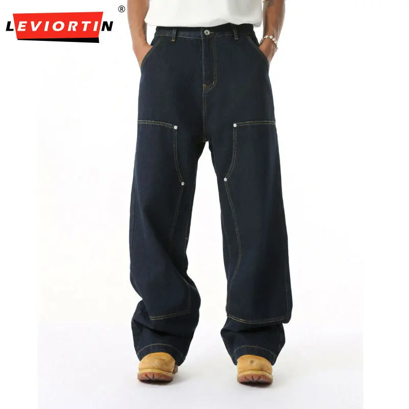 

2025 Four Seasons, мужские ковбойские брюки в американском минималистском стиле, вымытые водой, повседневные свободные повседневные универсальные рабочие ковбойские брюки