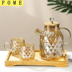 1/1.5/1.8L Amber Teapot Kettle With Bamboo Cover High Borosilicate Glass Cold Water Kettle Bottles Diamond Scented Tea Teaware