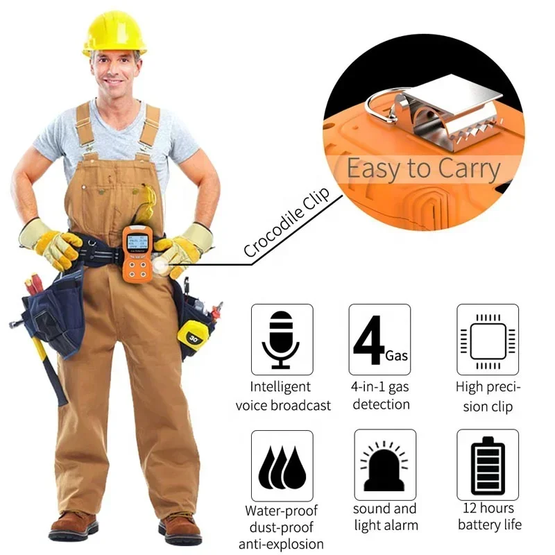 Portable multi gas detector  4 gas monitor with micro clip (H2S, O2, CO, and Ex )  4 gas detector