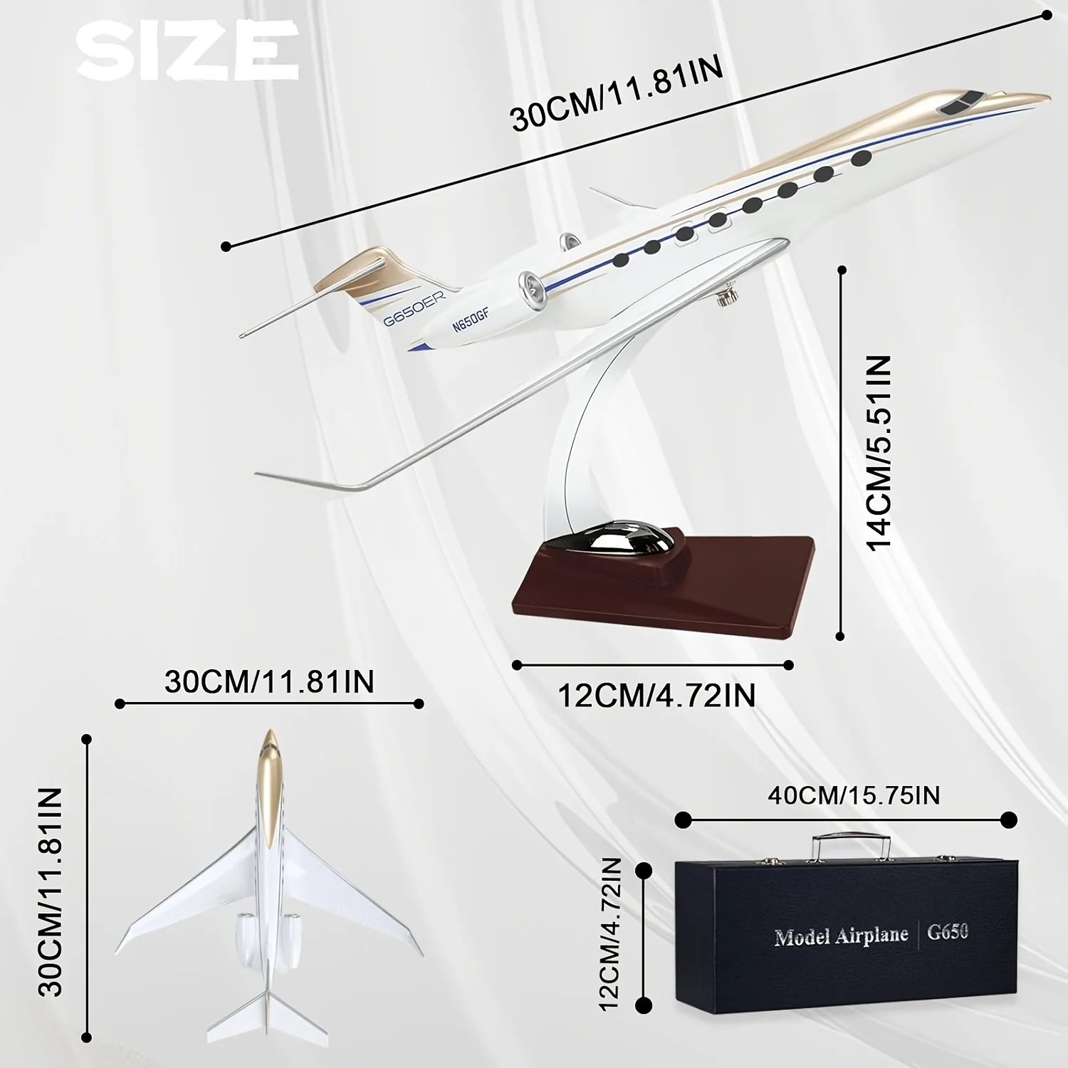 G650 Private Jet Resin Model, Detailed Business Aircraft Display Model with Stand for Aviation Collectors, Office & Home Decor
