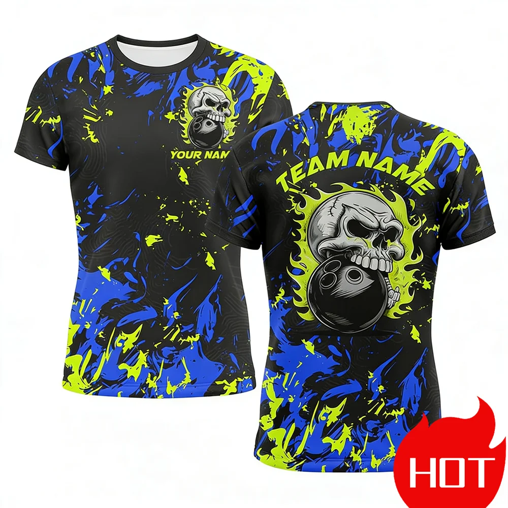 Fashion Bowling Ball Pattern Men's T-Shirts Jersey Funny 3D Print Custom Name Bowling Team Jerseys Gift for Bowling Lovers Tops