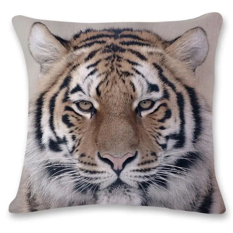 Polyester Tiger Lion Pillowcase Home Decor Geometric  Sofa Animal World Portrait Cushion Cover