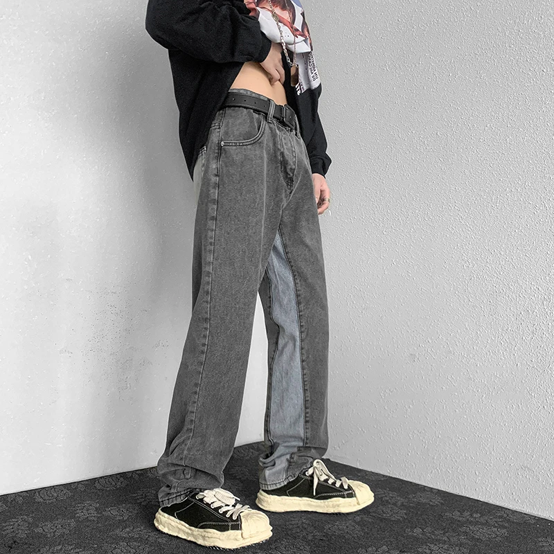 

Летние джинсы Color Blo из денима для мужчин, винтажные, прямого кроя, в пол, с высокой талией, повседневные брюки, модные, уличный стиль, широкие штанины