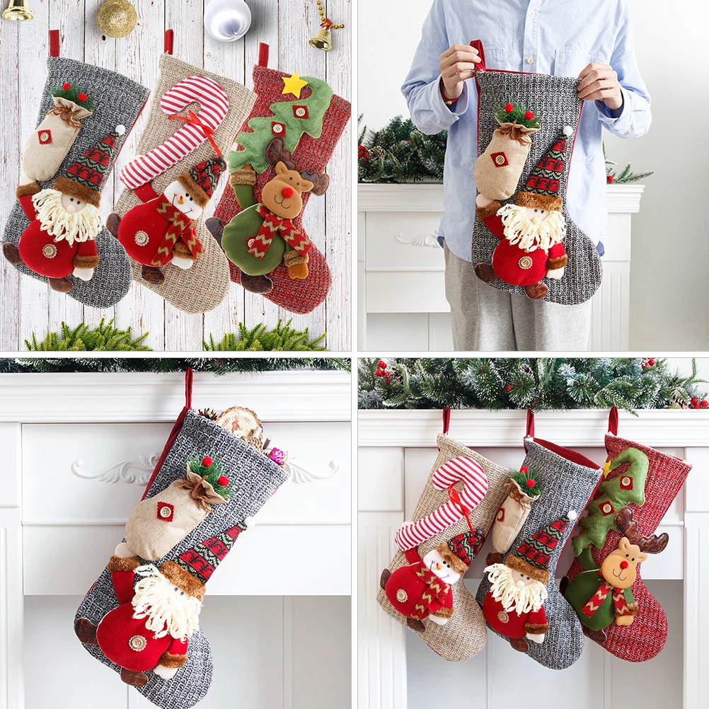 

1pcs Christmas Stockings Decor Knitted Hanging Socks Gift Bag For Xmas Tree Ornament Candy Storage Soft Elastic Stocking