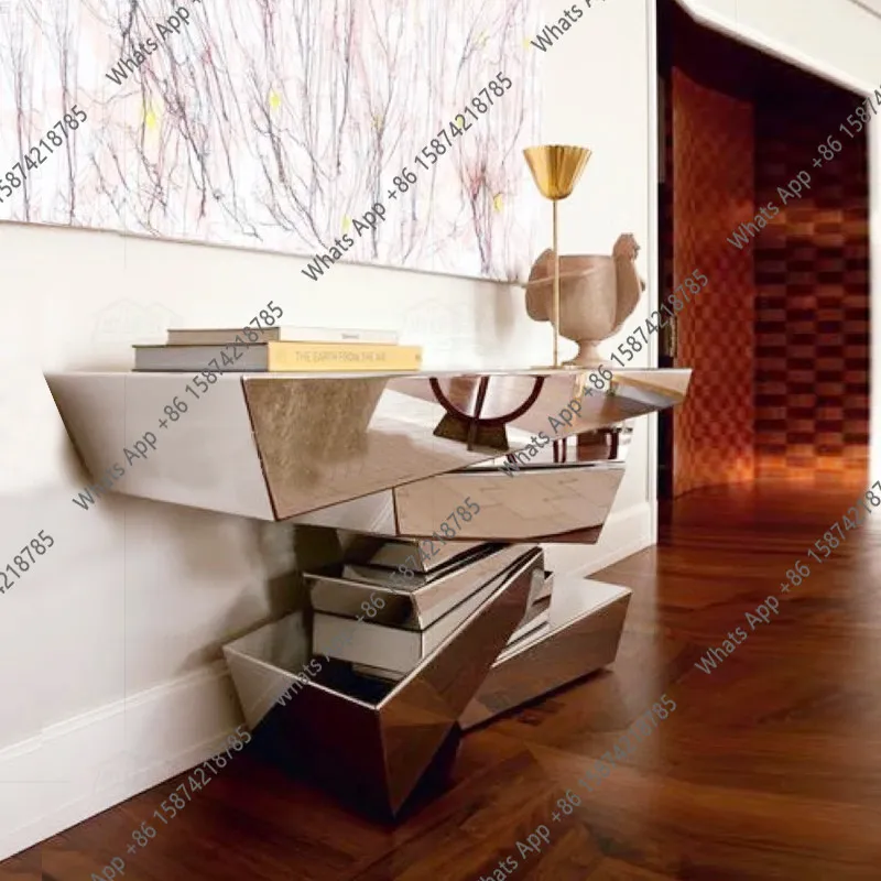 Light luxury entrance table Stainless steel heterosexual creative entrance table Sofa back cabinet Rectangle entry wall narrow