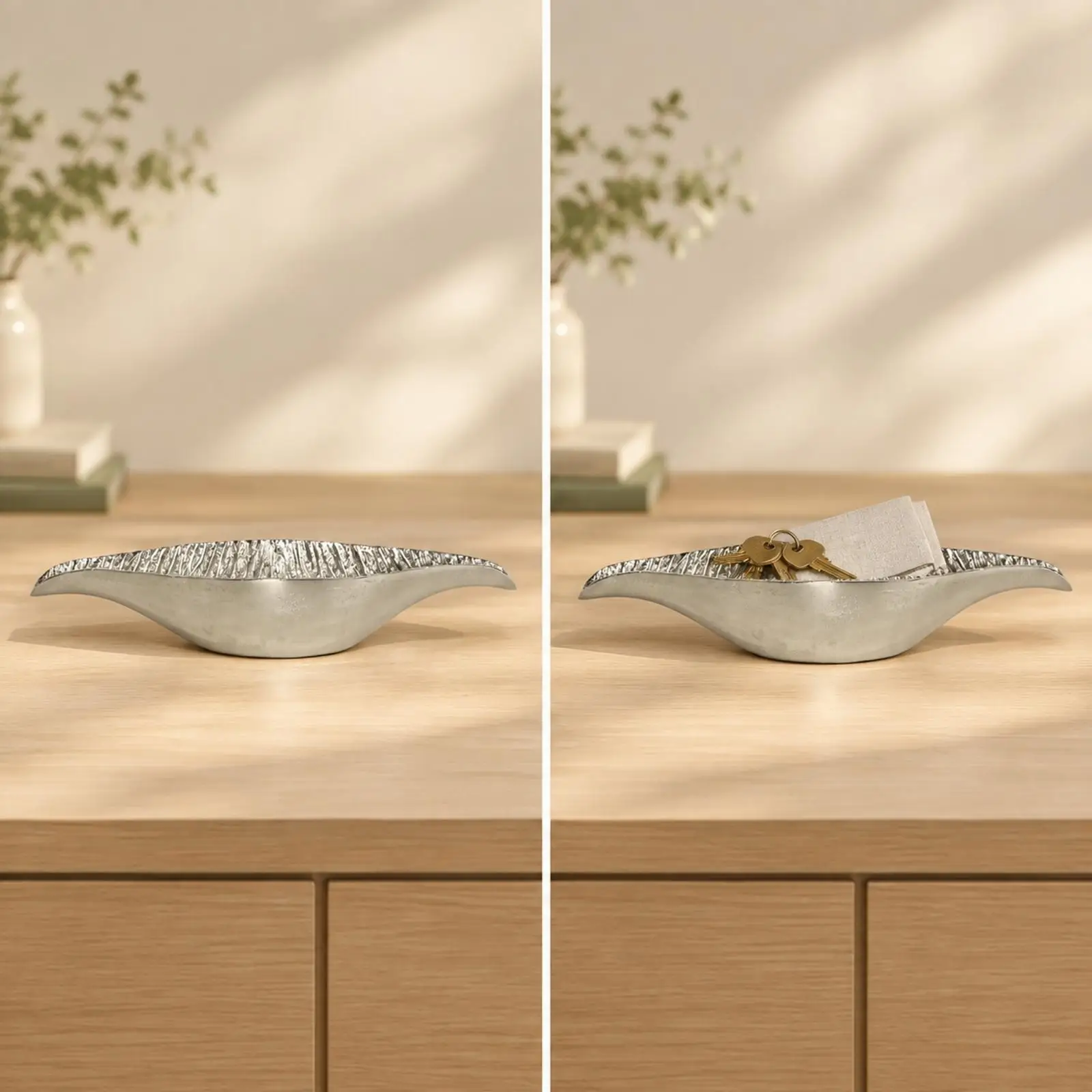 Aluminum Industrial Tray Leaf Shape Decorative Bowl Embossed Texture Centerpiece for Dining Table Storage Home Decor