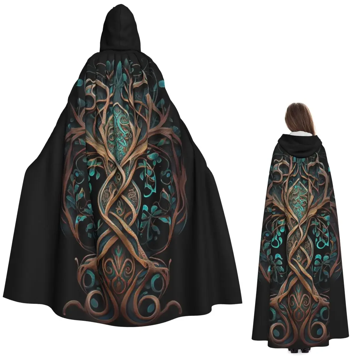 Biblical World Tree Of Life Long Hooded Cloak Witch Medieval Costume Cosplay Cape HalloweenCoat Adult Unisex