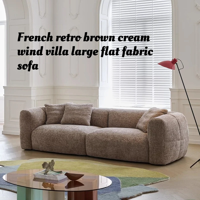 

French Vintage Brown Cream Fabric Sofa Villa Large Apartment Nordic Modern Designer Lounge Comfort Living Room Cozy Reading