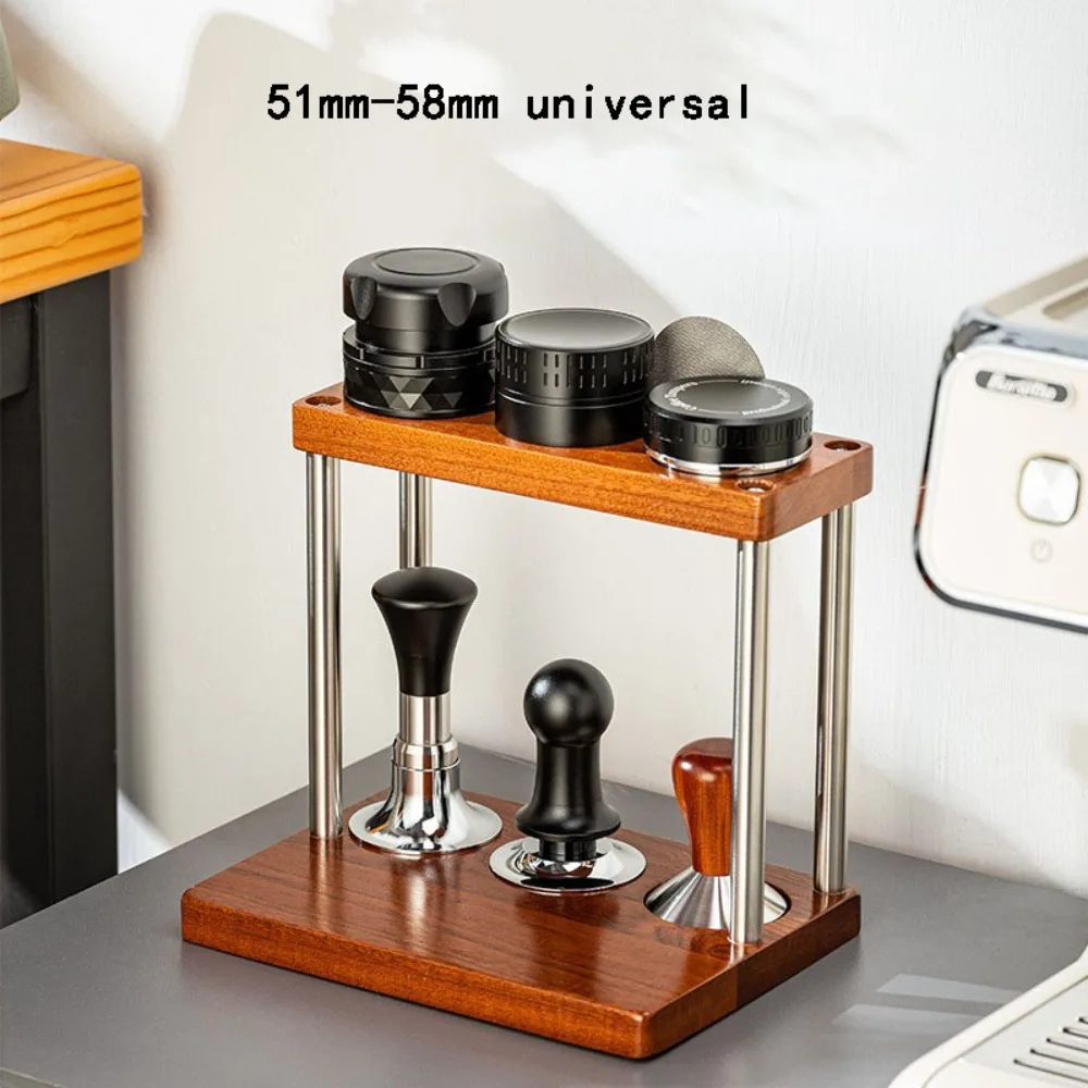 

Italian Coffee Utensil Storage Bracket Powder Distributor Hammer Utensil Integrated Storage Rack Double-layer Solid Wood