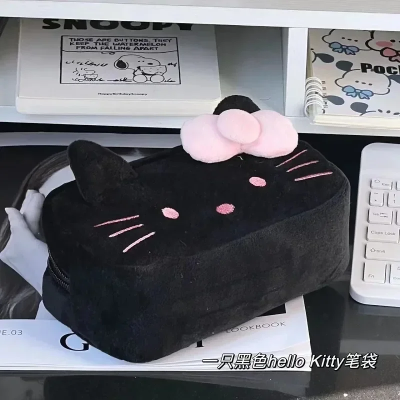 Kawaii Hello Kitty Plush Pencil Case Cartoon Anime Cosmetic Storage Bag Cute Large Capacity Girl Birthday Stationery  Gifts