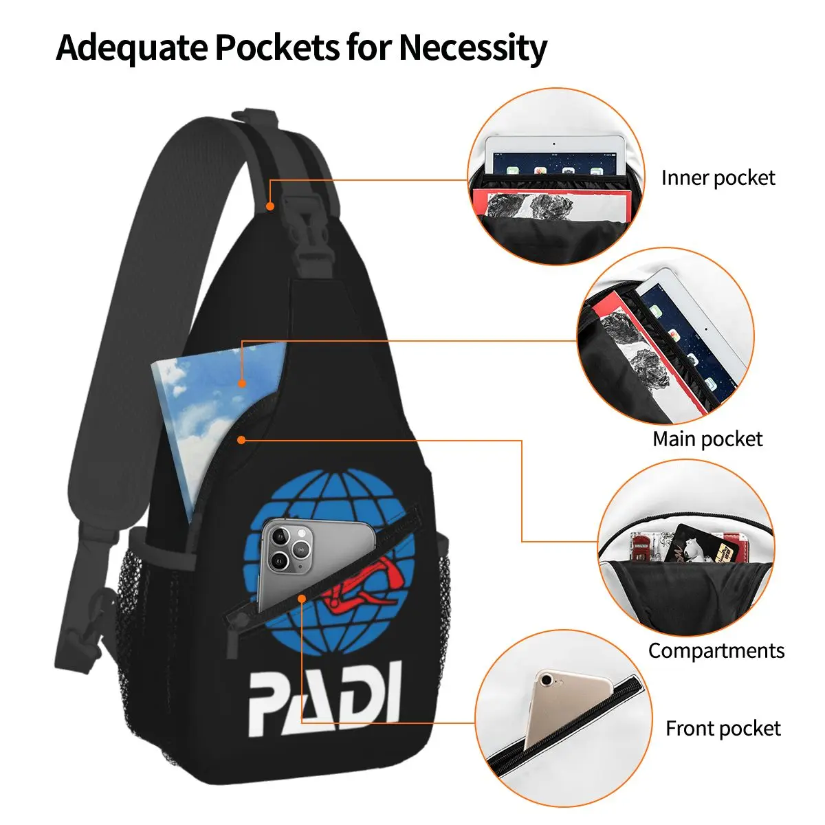 Diving Instructors Sling Bag Chest Crossbody Shoulder Sling Backpack Daypacks Aqualung Scubapro Padi Ssi Naui Men Women Satchel