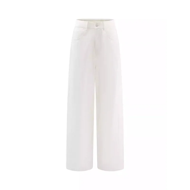 High Waist White Wide Leg Pants Women Casual Loose Trousers Slimming Petite Friendly Elegant Floor Length Pants Autumn Outfits