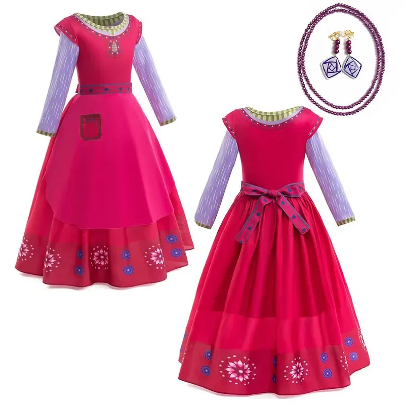 

Movie Wish Dahlia Cosplay Costume Girls Cute Wine Red Cartoon Dress Full Set Kids Role Play Suit Halloween Carnival Party Gift