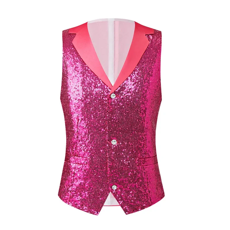 سترة بدلة رجالية خضراء، سترات برقبة على شكل حرف V واحدة الصدر، صدرية مزينة بالترتر اللامع، مناسبة للمضيف/المغني/المرحلة/الحفلة #5