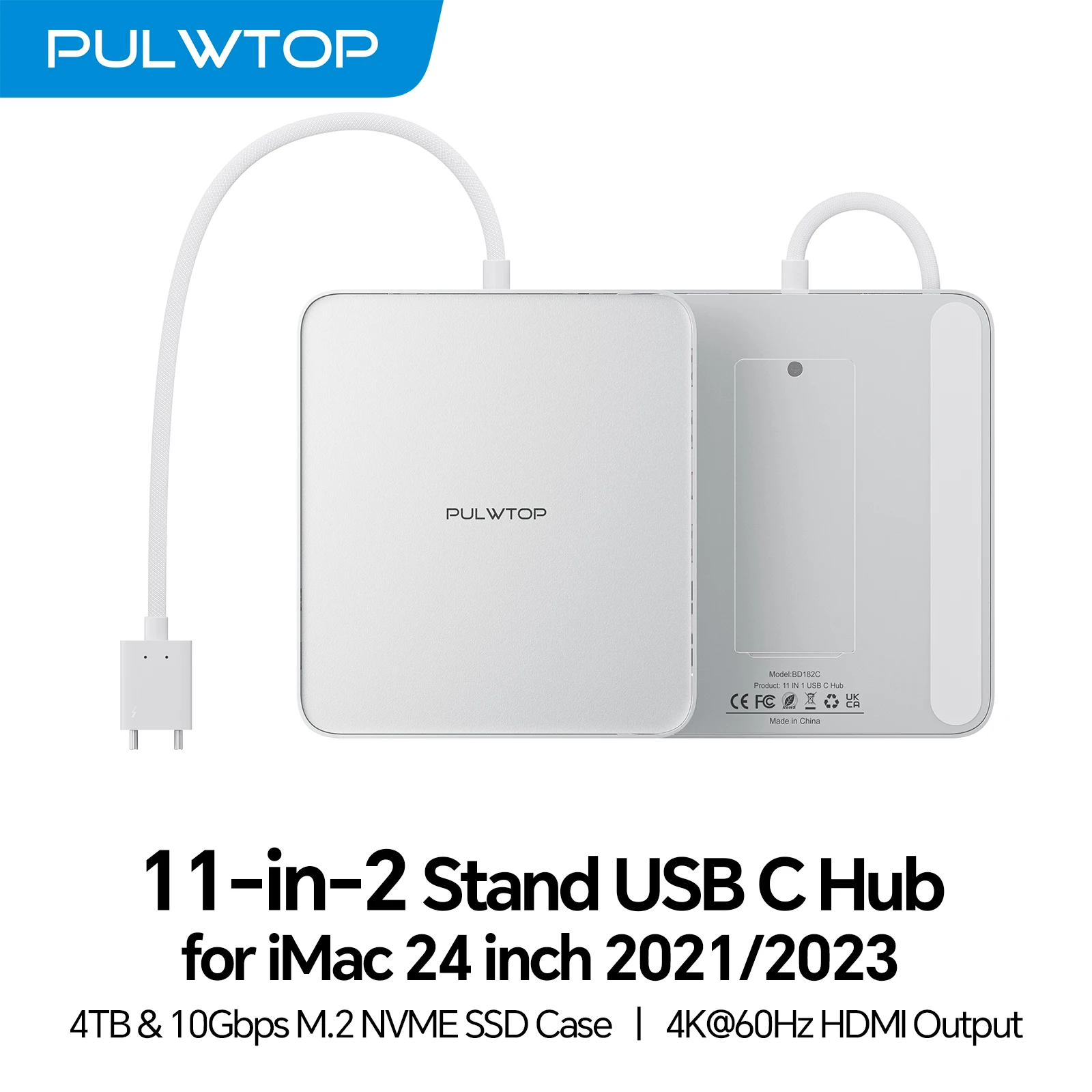 PULWTOP 11 in 1 USB C Hub for iMac 24 inch USB Hub 2021 2023 2024 Support M.2 SSD (NOT Included) with 4K HDMI, 2.5G Ethernet