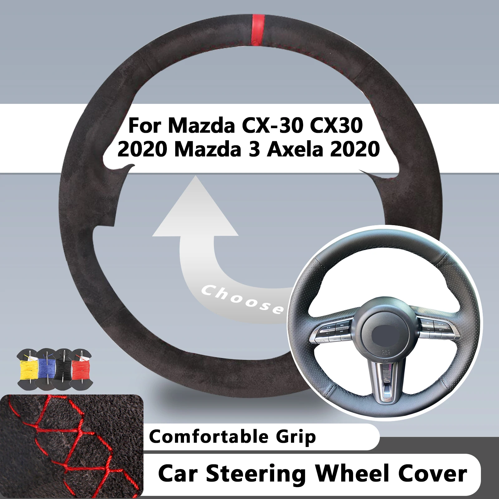

Suede Car Steering Wheel Cover For Mazda CX-30 CX30 2020 Mazda 3 Axela 2020 Custom Soft Leather Auto Accessories