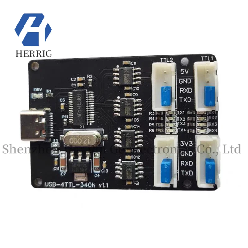 

4-channel USB to TTL serial port TYPE-C interface CH340 HUB Four-channel independent TTL