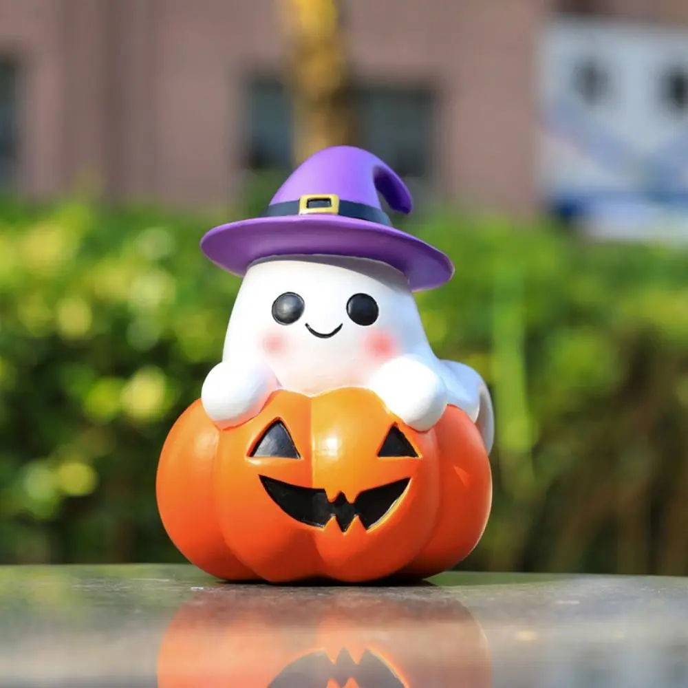 Mini Halloween Pumpkin Ghost Ornament Resin Realistic Pumpkin Ghost Figurine Scary Happy Halloween Decoration