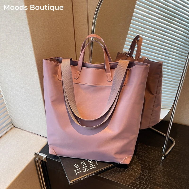 

Simple Fashion Large Capacity Shopping Tote Bags For Women Nylon Fabric Solid Color Shoulder Bag Casual Street Commuter Handbags