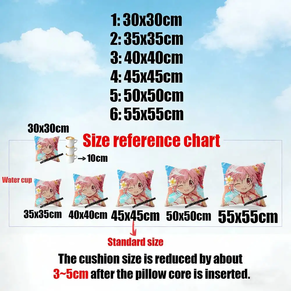 For Madoka Kaname Throw Pillow Case 65x65cm Home Custom Square Pillowcase Cushion Cover