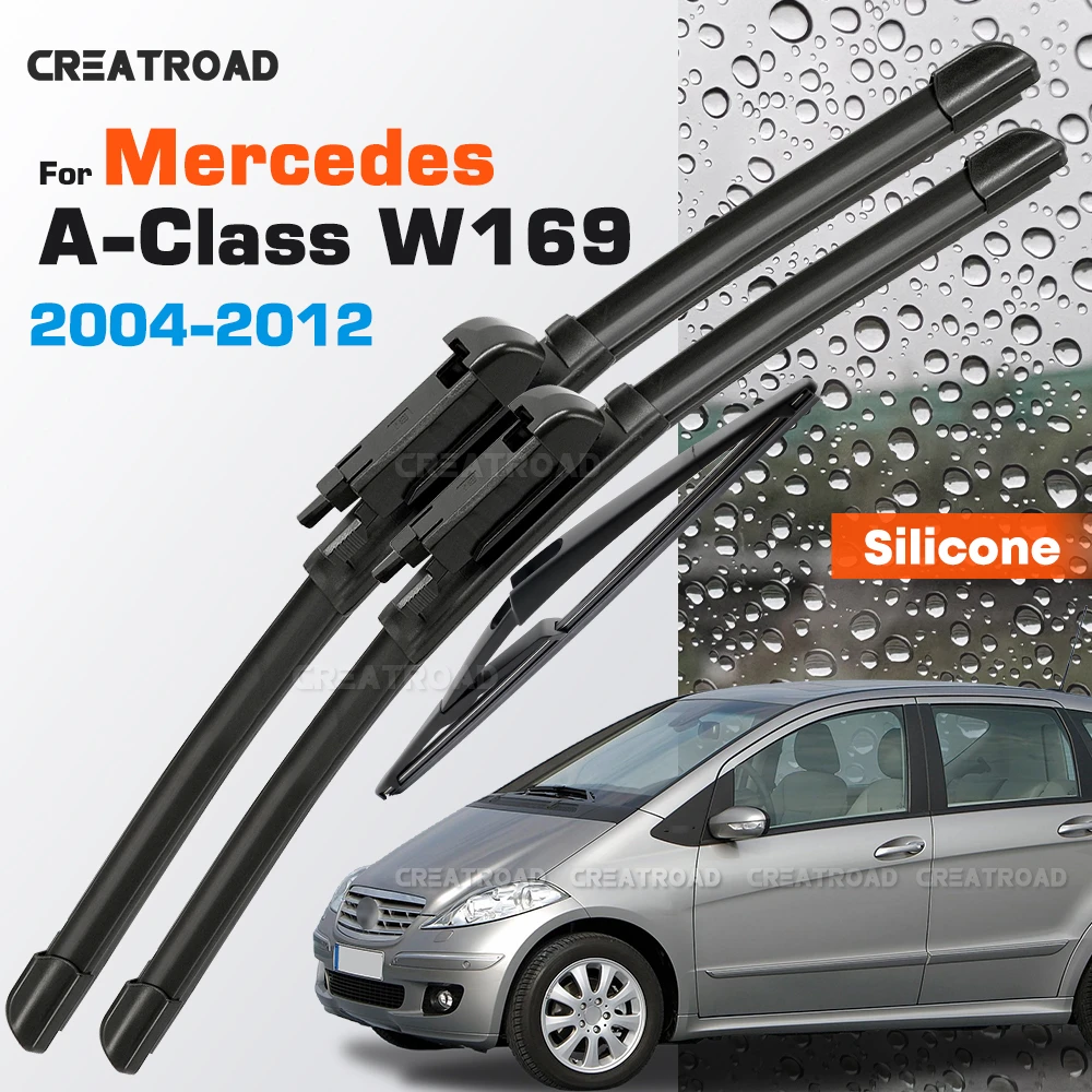 

Silicone Wiper Blades Fit For Mercedes Benz A-Class W169 2004-2012 Coated Wear-Resistant Windshield Wipers 26"+23"+12"