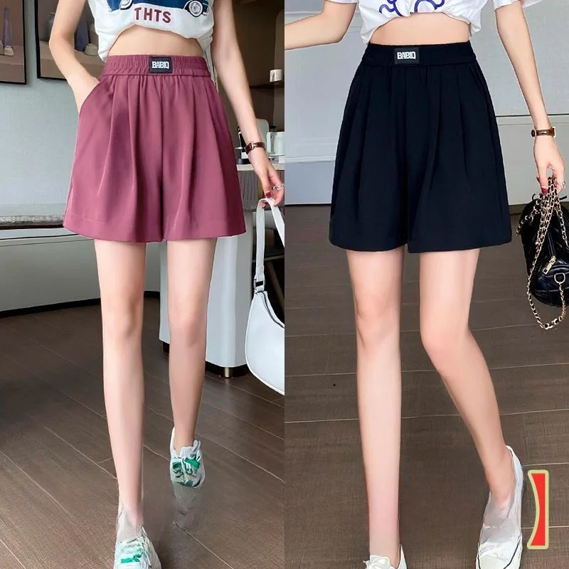 

Летние женские брюки с высокой талией и широкими штанинами, свободные, повседневные, тонкие, универсальные, больших размеров, для работы, в корейском стиле, из полиэстера