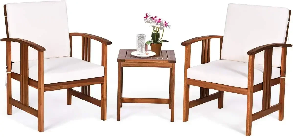 

Tangkula 3 Pieces Patio Furniture Set, Includes Set of 2 Outdoor Acacia Wood Cushioned Chairs and Coffee Table,for Garden
