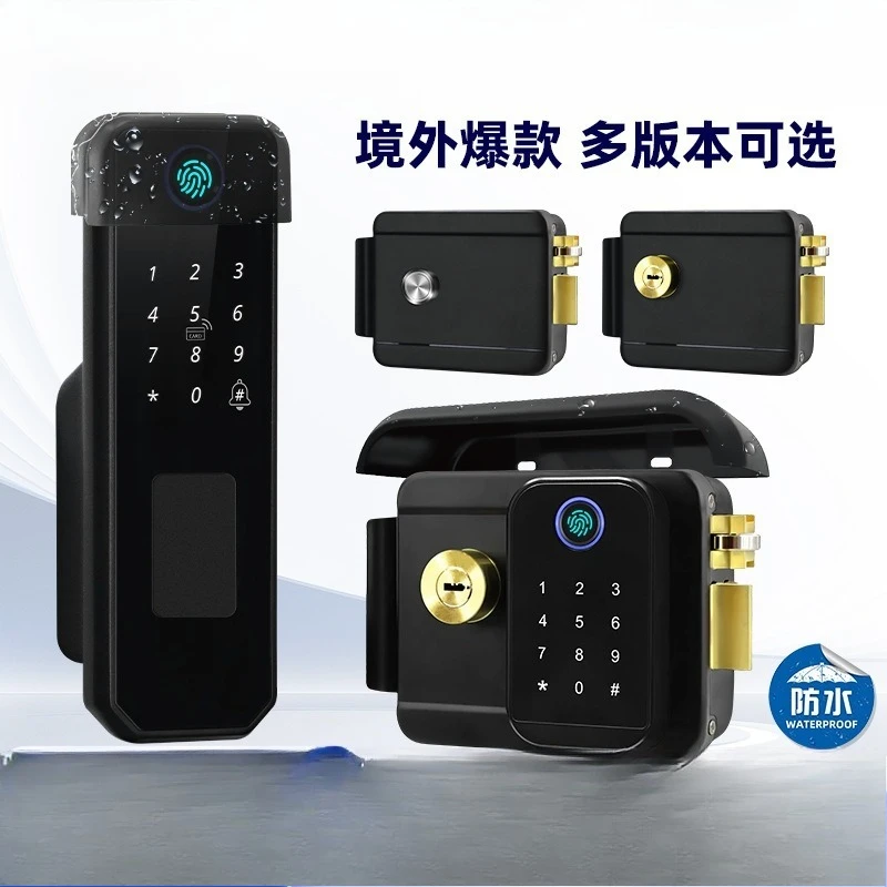 Double-sided fingerprint waterproof wiring-free smart garden lock, outdoor sun-resistant iron door lock, bull head lock