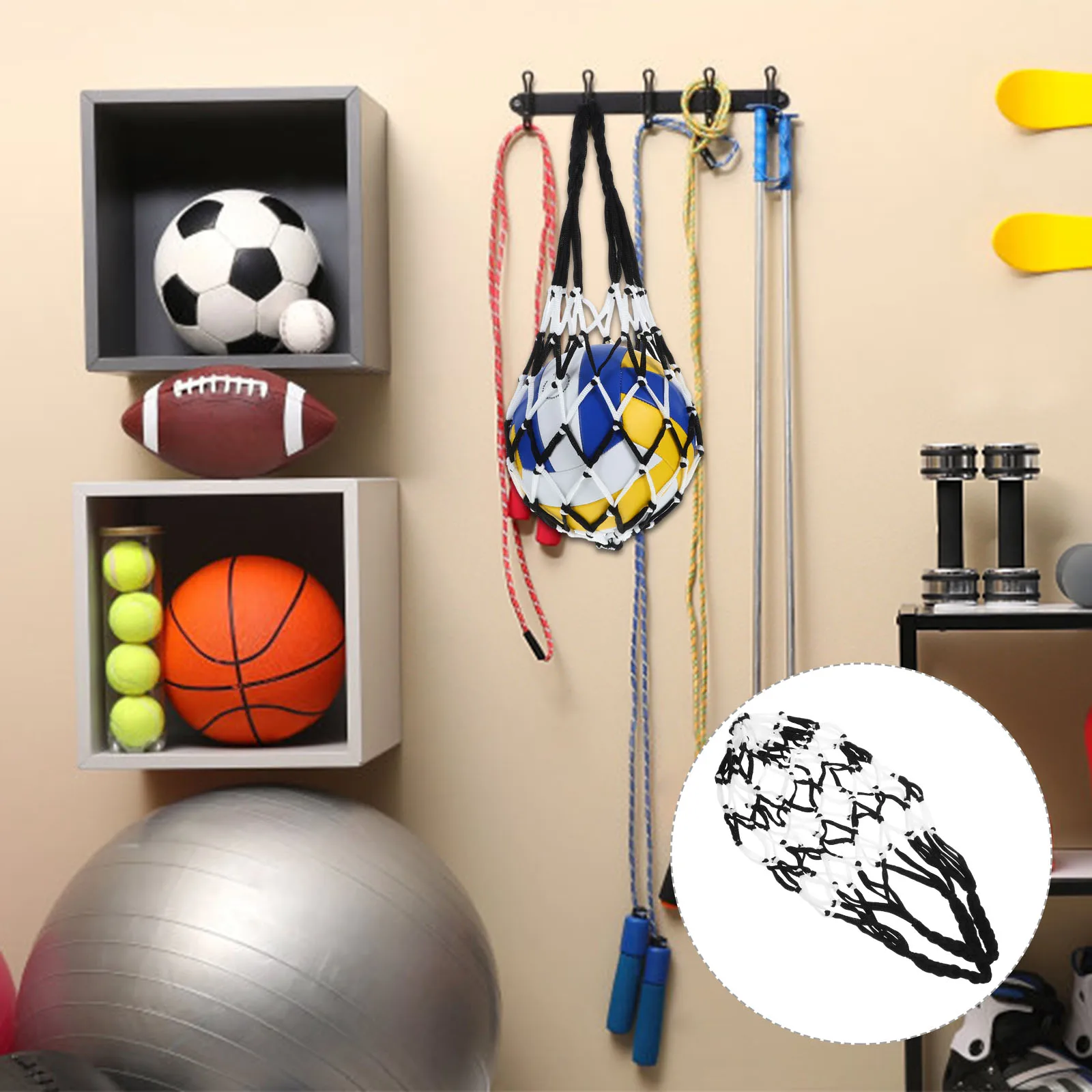 

2pcs Basketball Net Durable Nylon Sports Ball Carrier Mesh Storage Bag For Football Volleyball Training Gym Lightweight Portable
