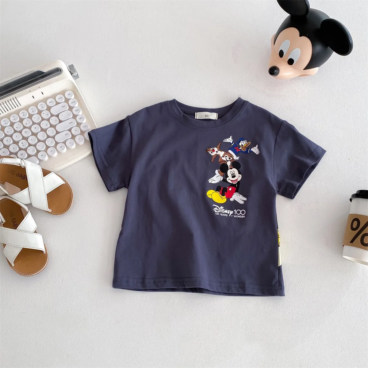 Summer Cool Round Neck Loose Short Sleeves Mickey Mouse Cartoon Print Cute Top Baby boy and girl cute T-shirt