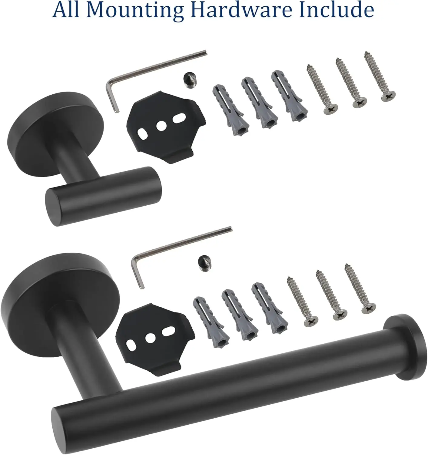 Premium Matte Black 3-Piece Bathroom Hardware Set Includes 5 Inch Toilet Paper Holder 2 Towel Robe Hook Wall Mount For Kitchen